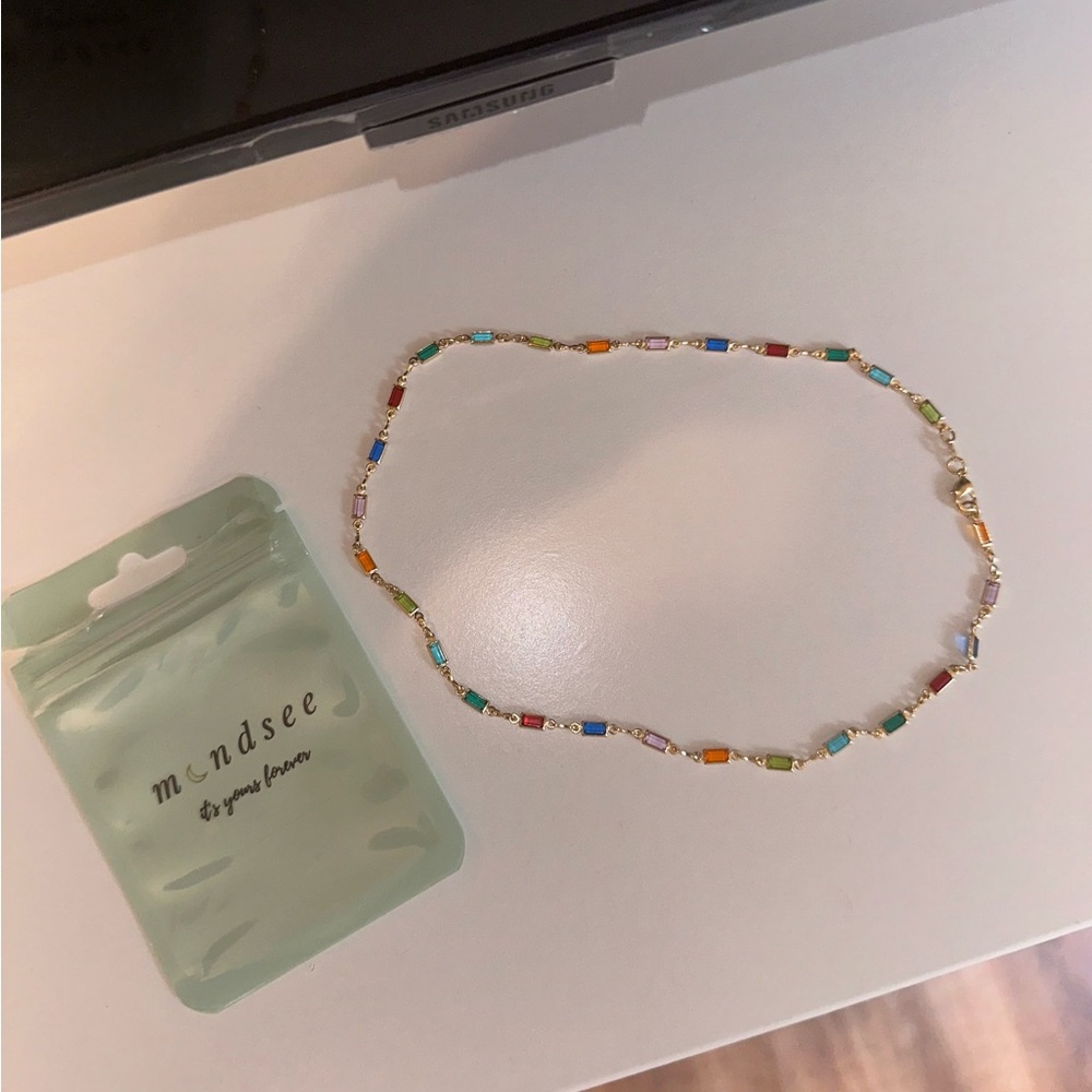 Dainty 16” gold multicolor necklace